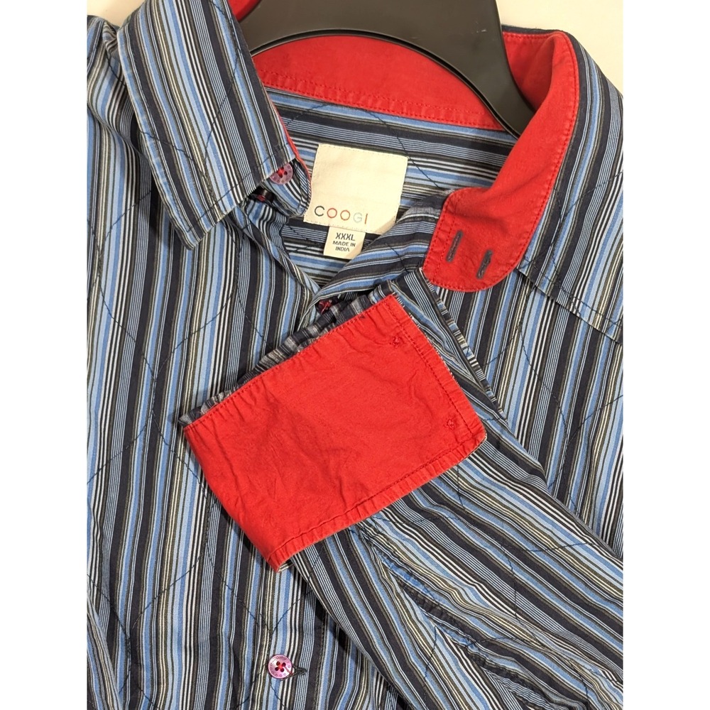 VTG Coogi Button Down Shirt‎ Mens 3XL Blue Stripe Argyle Embroidery Y2K 90s